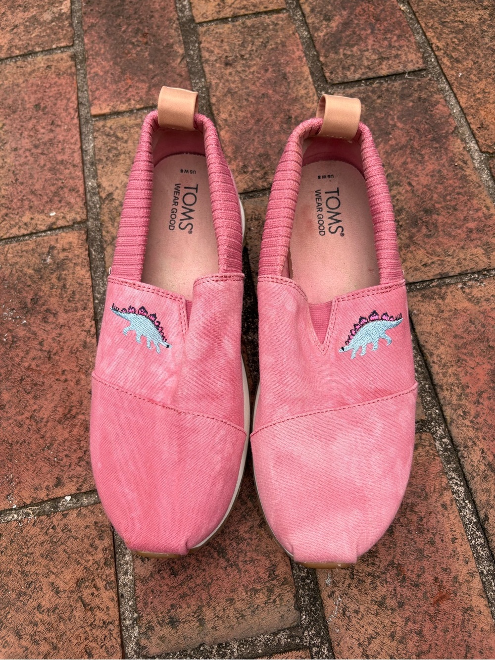 TOMS Pink Slip-On Shoes with Dino Embroidery